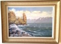 Paisaje con lago y grandes Olas